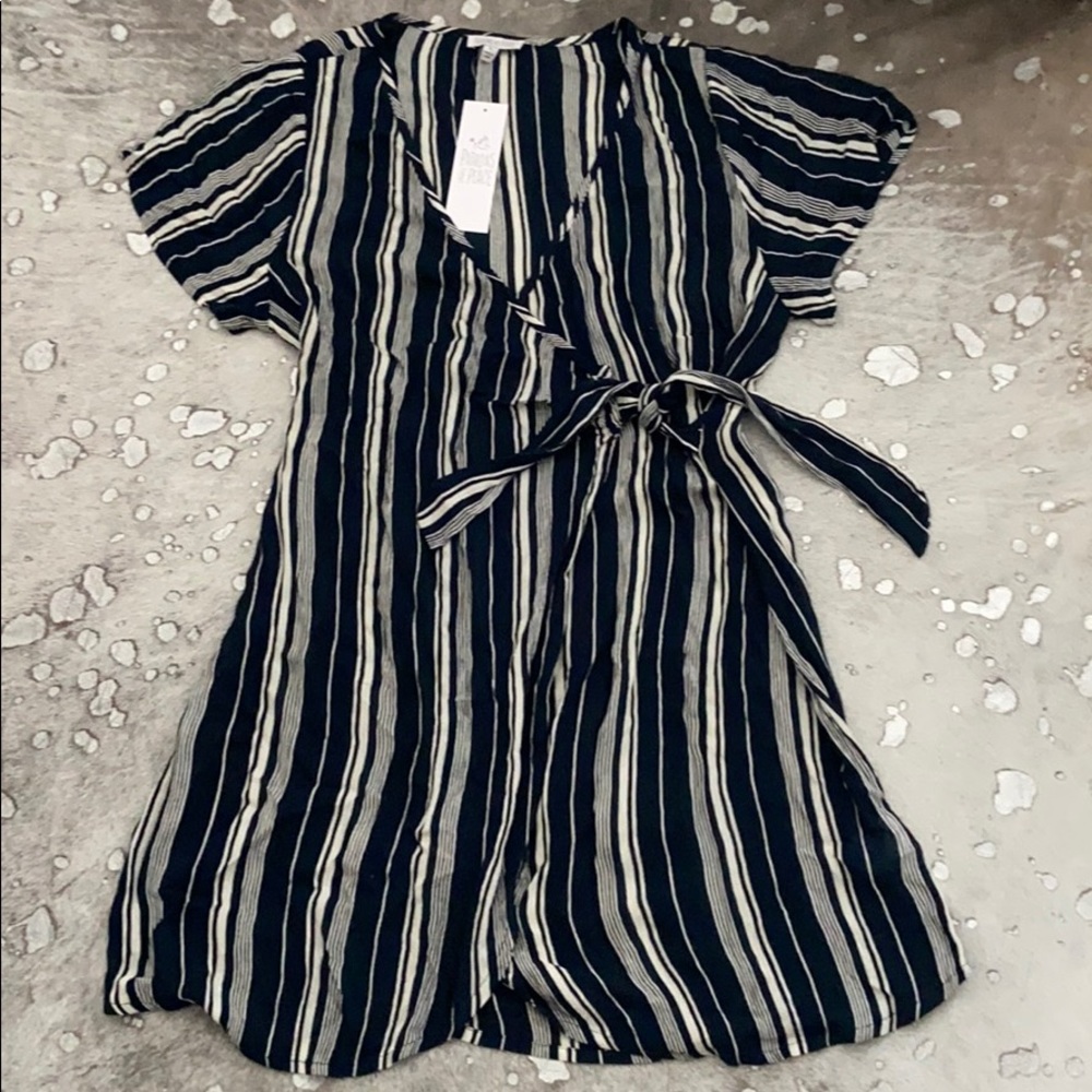 NWT Patrons of Peace Gauzey Navy &White Wrap Dress